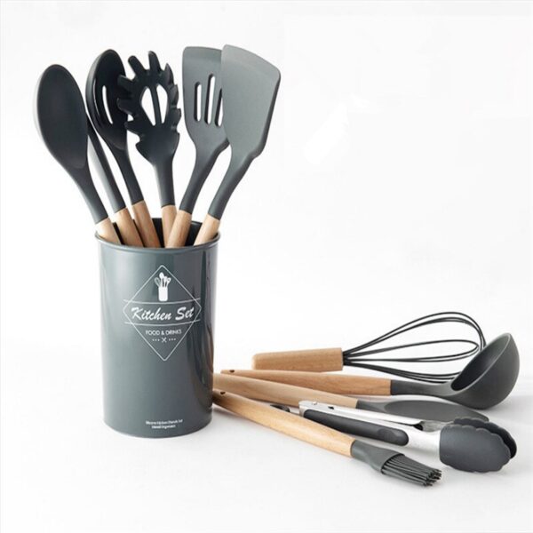 Kit C/12 Utensílios De Cozinha Silicone Cabo Madeira - Image 3